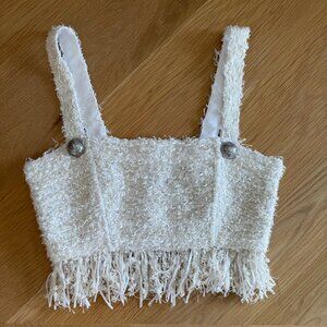 Balmain Tweed Fringe Top, Size 40